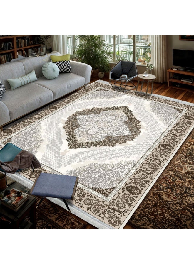 SMART HOME Large padded floor mat with a soft velvet surface and non-slip backing - Living room rug - Majlis rug - Lounge rug - Luxurious decorative rug - Elegant rug with modern patterns for living rooms and majlis - Size 350x250 cm - Suitable for everyday use and entertaining - Image 5